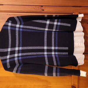 Isaac Mizrahi Navy and White Plaid Blouse